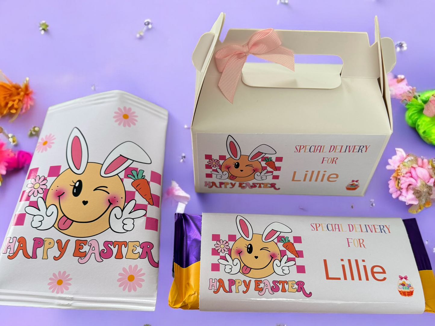 Easter Treat set PINK OR BLUE SMILEY RABBIT
